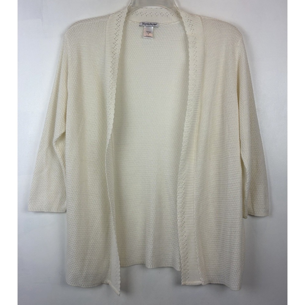 North Style Cardigan Sweater Womens Medium Open Ivory Career Office Minimalist